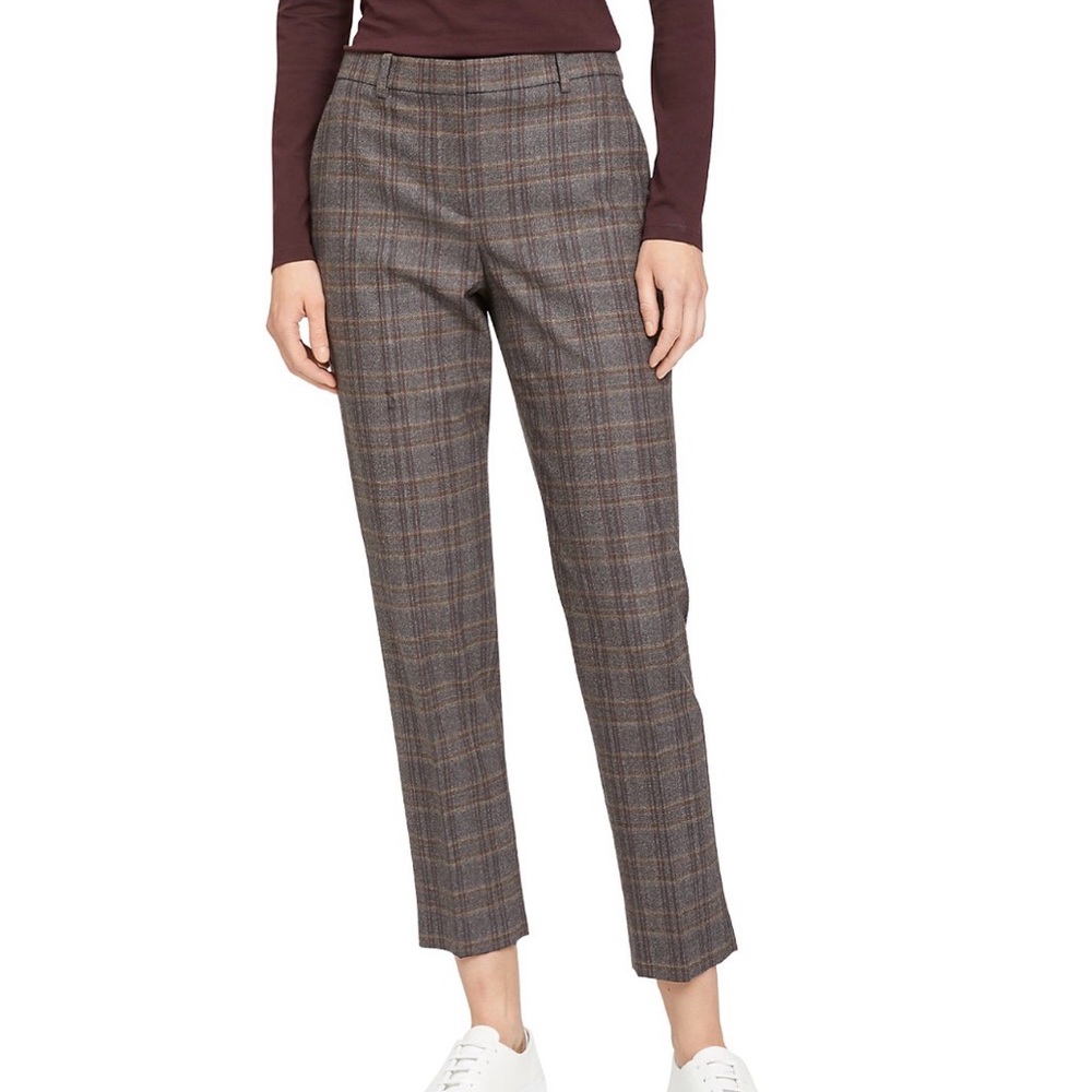 Theory Treeca Good Wool Brown Plaid Trouser